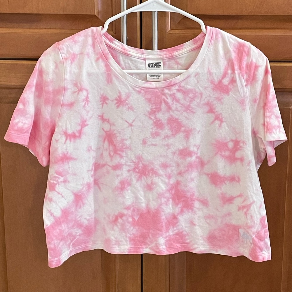 PINK Victoria's Secret Pink and White Tie-Dye Crop Top Small